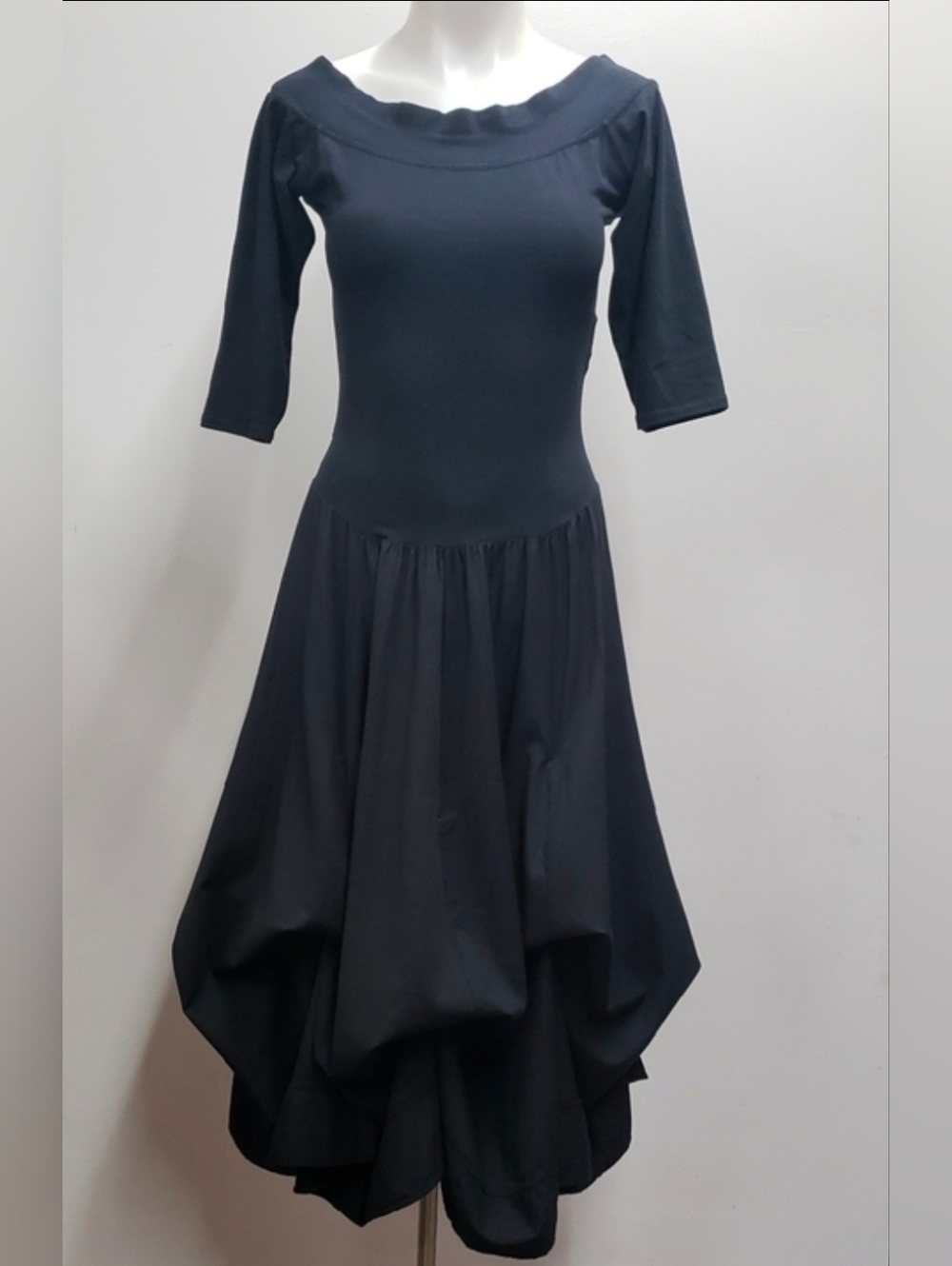 Luna Luz 3/4 Sleeve Belleza Dress With Ties Women's Medium Black Lagenlook